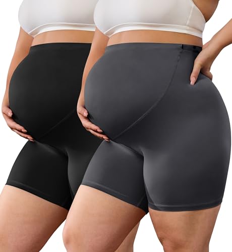 BONVIGOR Buttercloud Maternity Shorts Over The Belly - 5 Plus Size Pregnancy Biker Shorts Women Workout Yoga (L-5XL)