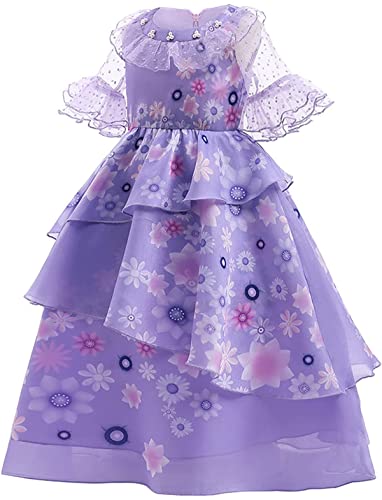 Magwei Encanto Mirabel Isabella Dress Costume For Kids Girls, Isabela Madrigal Princess Dress Cosplay Halloween Dress Up Suit (130(6-7Years), Purple) #TOP6