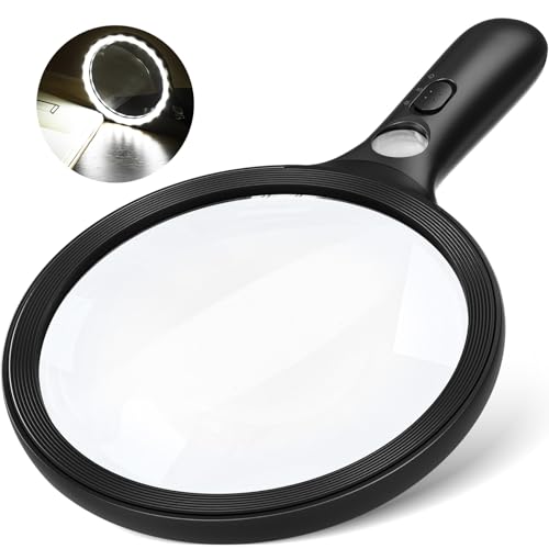 Leselupe mit Licht und 24 LEDs, 10-Fach Vergrößerung Handlupe mit Großer Linse & UV-Licht, Leichtgewicht Lupe für Senioren, Münzensammler, Juweliere, Kinder und Hobbys