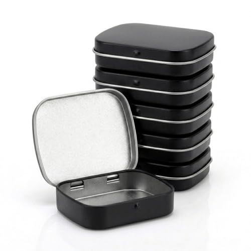 Image of HASTHIP 6 pcs Tin Boxes - Rectangular Metal Hinged Mini Portable Small Storage Container for Crafts, Candies, Spices, Travel & DIY 2.36x1.85x0.59 Inch, Black