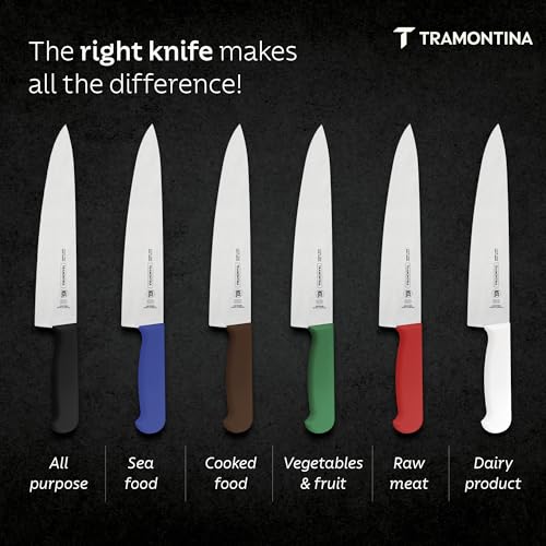 Image of TRAMONTINA Professional Chef Knife 15 cm | Sub-Zero Treated Stainless Steel Blade | Antimicrobial Polypropylene Handle | Heavy-Duty Meat Cutting & Butcher Knife | Blue