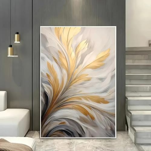 Peinture decoration murale salon affiches feuilles dorees 50x70 cm