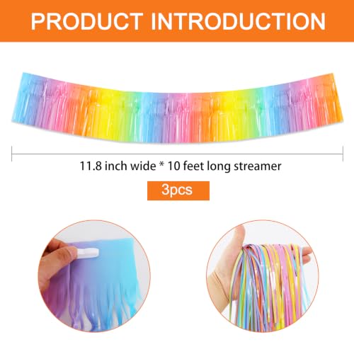 Image of BEISHIDA 3 Pack Light Macaron Foil Fringe Garland 30ft Wall Tinsel Banner