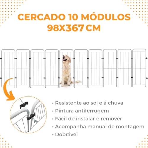Utility Pet & Lar, Cercado Grande Cachorro Cães Pet Shop Grade 10 Módulos Cerca Cor:Branco