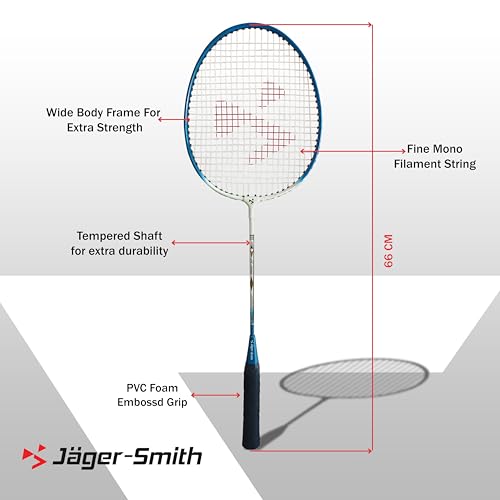 Image of Jager-Smith JS2000(Blue,White) Combo Aluminium Badminton Racquet with Tempered Steel Shaft & Featherlite 2 (Pack of 3) Feather Shuttles&Full Cover (Made in India)