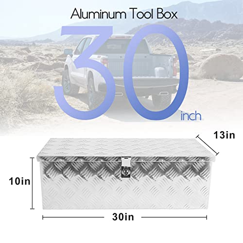 Blackhorse-Racing 30 X 13 X 10 Inch Aluminum Truck Trailer Tool Box Chest Box Pickup Underbody Truck Bed Storage Toolbox Rv Storage Organizer With Side Handle, Lock & 2 Keys - Silver #TOP1