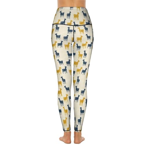 Legging jaune et bleu silhouettes chèvre au design extensible unique - 5