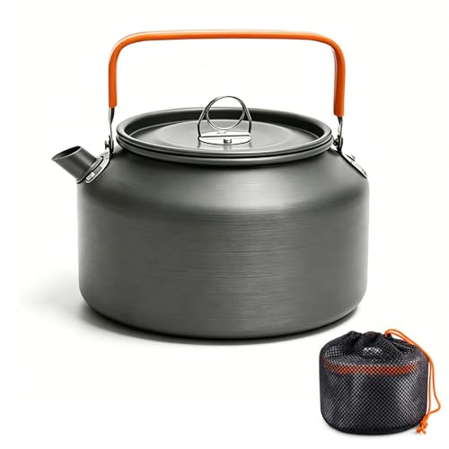 Hengrongshen Bouilloire de camping 1,8 l pour 1 à 2 personnes, bouilloire pratique en aluminium avec sac de transport, idéale pour faire bouillir de l'eau...