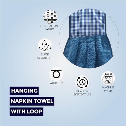 Image of Hand Towel with Loop | 600 GSM | Hanging Napkin for Wash Basin, Kitchen Sink, Bathroom| Pack of 3 in (Grey, Blue and Cream) | Assorted