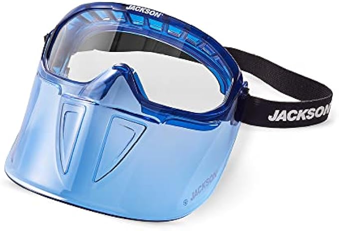 Jackson Safety GPL500 Premium Goggle with Detachable Face Shield, Anti-Fog Coating, Clear Lens, Blue, 21000