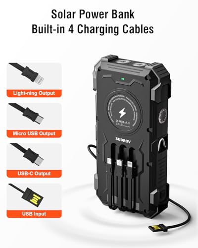 Image of Solar Charger Power Bank, 42800mAh Wireless Portable Charger with USB-C in /Output, QC3.0 Fast Charging 15W 4 Ports Outdoor Battery Pack Built-in Dual Led Flashlights for iPhone Samsung etc