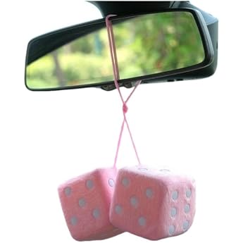 Car Rearview Mirror Plush Dice, Pair of Retro Square Plush Dice with Dots, Car Hanging Decoration, Suitable for Most Cars Pink Parallel Import