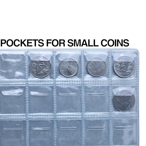Image of SPS Coin Collection Album - 240 Pockets | Holds Both Small & Large Coins | 14 Sheets | Premium Storage for Collectors | Coin Organizer | Tan