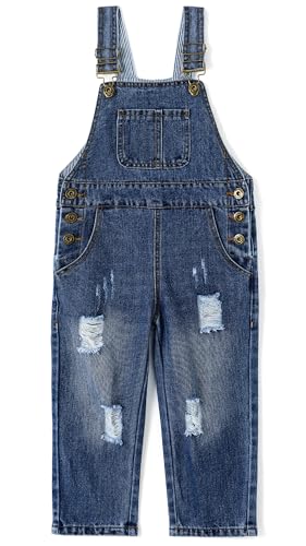 Image of KIDSCOOL SPACE Baby Little Snap Leg/Crotch Mettal Buttons Reipped Denim Overalls