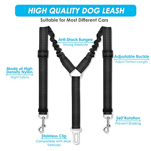 lukovee Doppel Hund Sicherheitsgurt, Dual Pet Auto Sicherheitsgurt verstellbar, Double Dog Coupler Blei mit Elastic Bungee und reflektierenden Streifen keine Sicherheit