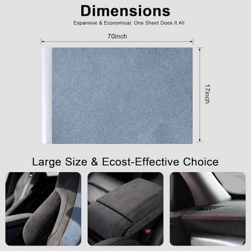 Image of Premium Light Blue Suede Fabric Wrap - 17x70 inch Suede Wrap for Car Interior - Self-Adhesive Microfiber and Synthetic Leather, Stretchable Interior Film for Car and Home Decor