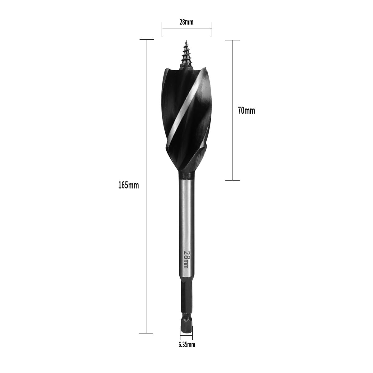 SUQIN Professional Wood Drill Bit 28mm x 165 mm,1/4 Inch Hex Shank Woodworking Hole Drill Bit,Self Feed Speed Wood Auger drill bit for Soft and Hard Wood,Plastic,with Centre Point - Image 2