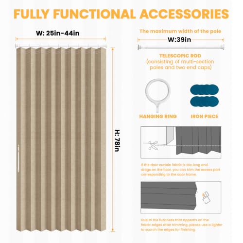 Image of AJAZZ Blackout Door Curtains with Curtain Rods Adjustable 28-39 inch Long Magnetic Door Curtain Blackout Curtains for Bedroom, Doorway Curtain Sets (1 Pack, 42 W x 78 L, Brown)