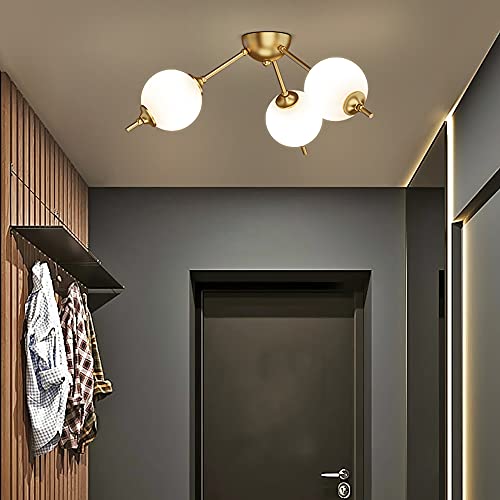 Plafonnier semi-encastré doré et verre dépoli blanc pour salon - 7