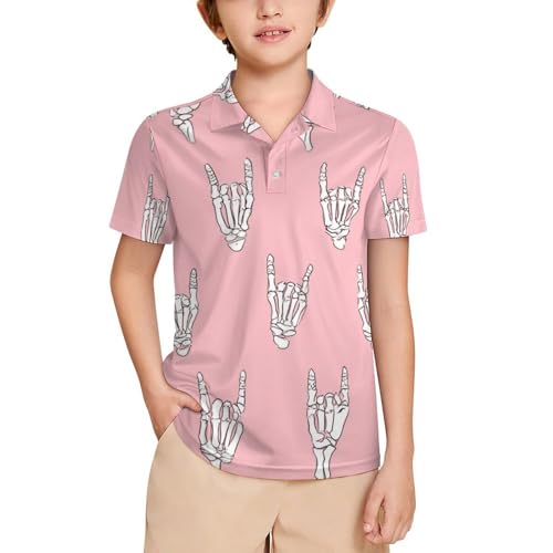 Boys' Classic Polo Shirts Short Sleeve Moisture-Wicking Golf & Tennis Shirts for Youth Teens Cute Pink Gesture
