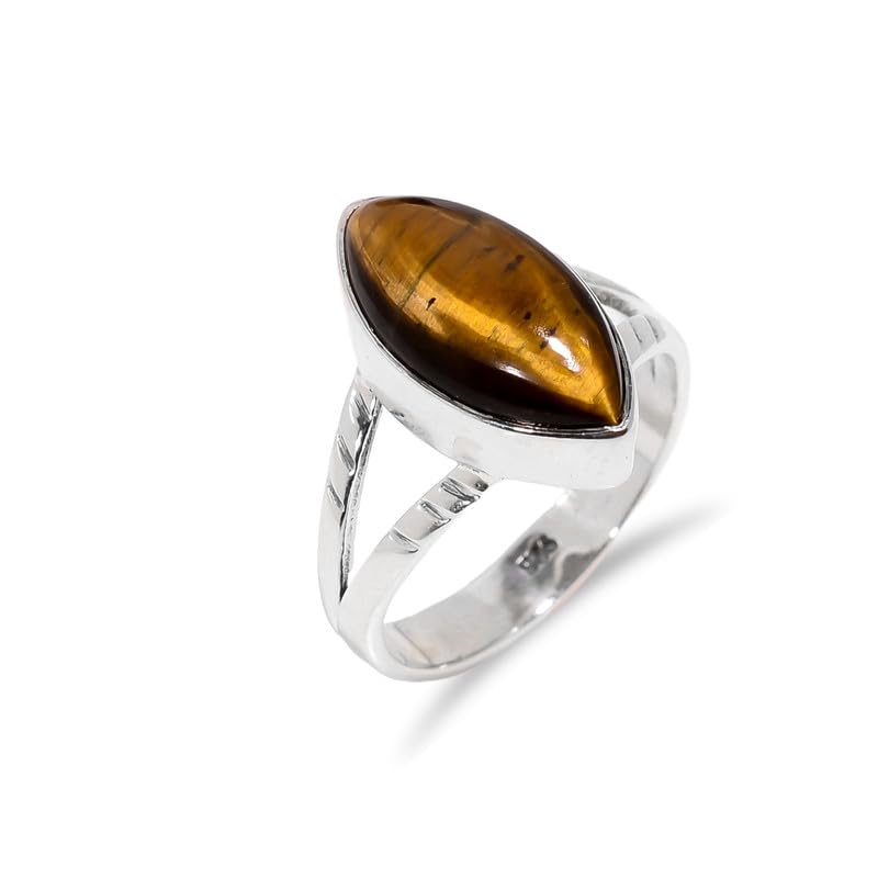 Bague oeil de tigre argent minimaliste fait main, bague de déclaration pierre naturelle