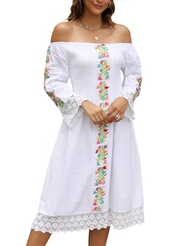 Amazon.com: Mexican Dress for Women Embroidered Traditional Fiesta Dresses  Cinco De Mayo Mexicano Vestido Floral Outfit Hispanic Folklorico Style Long  Sleeve Pattern Floral White : Clothing, Shoes & Jewelry