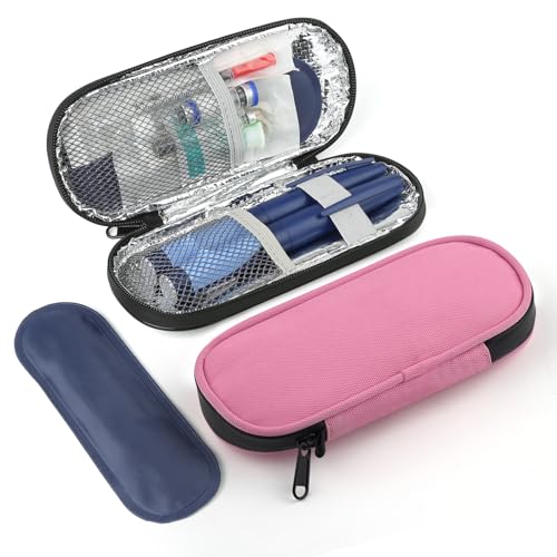 Image of Insulin Pen Cooler Travel Case with 2 Reusable TSA Approved Ice Packs, Diabetic Medication Insulated Cooler Bag for Insulin Pens and Other Diabetic Supplies Storage Pink