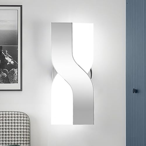 JERANDO Modern LED Wall Sconce, 6000K Cool White Hardwired Wall Light Fixtures, 8W Chrome Acrylic Wall Mounted Lighting Fixture for Bedroom, Living Room, Hallway, Corridor