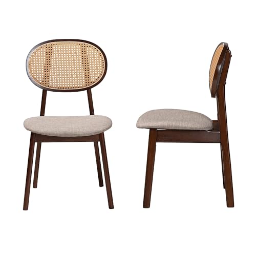 Baxton Studio Darrion Grey Fabric and Brown Wood 2-Piece Dining Chair Set - Thumbnail 5