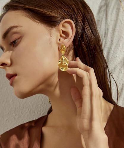 Image of WOWORAMA Chunky Clip On Earrings for Women Vintage Flower Statement Earrings Large Floral Clips Dangle Earring Trendy Non Pierced Jewelry Gold /Silver