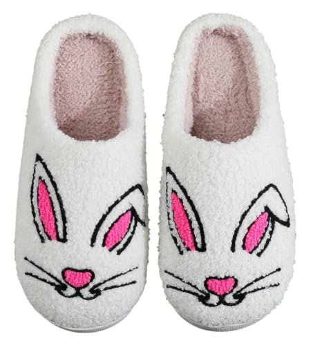 Funny Rabbit Slippers for Women Men Cute Cartoon Bunny Slip-on House Shoes Winter Warm Easter Plush Non-slip Slippers