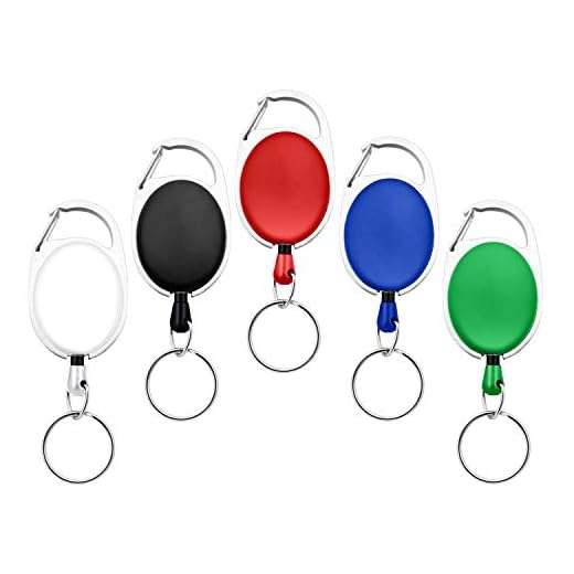 Fushing 5 Colors Retractable Badge Holder Carabiner Reels Key Holders Chains with Metal Split Ring