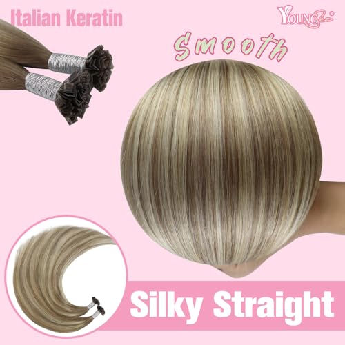 Image of YoungSee K Tip Hair Extensions Real Human Hair Ombre Light Brown Balayage Blonde Ktip Real Hair Extensions Human Hair 24In 1G /S 50G