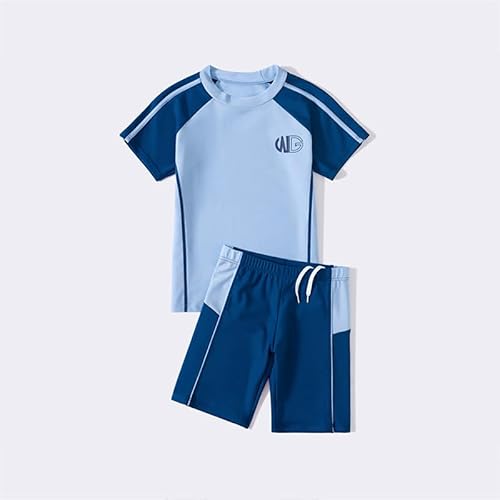 جي كيو بدلة سباحة للاولاد من راش جارد بعامل حماية من الاشعة فوق البنفسجية 50+، طقم ملابس سباحة من قطعتين للحماية من الشمس للاولاد من سن 4-13 سنة (مقاس L (الارتفاع الموصى به 130-140 سم))