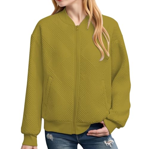 Teen Girls Ribbed Fleece Coats Plain Zip up Fleece Fall Casual Jackets Clothes with Pockets Knit Cuffs Outwear