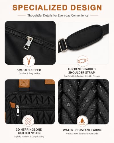 Image of FHELAD Diaper Bag Tote for Women, Baby Diaper Bag 16L (Obsidian Black) | 5 Insulated Pockets, Changing Pad, Pacifier Case, Stroller Clip, 15.6 Inch Laptop Compartment, Detachable Shoulder Strap