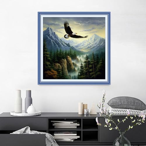 Image of Joyhoor Cross Stitch Kits for Beginners Stamped Cross-Stitch Supplies Needlework preprint Embroidery Kits for Adults DIY Needlepoint Kits Embroidery Patterns 11CT-Eagle Soaring 18.x18 inch