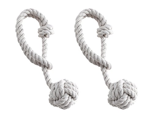 Home Queen 2P-TIEBACK-BALL-1-WHITE Curtain Tiebacks Hand Knitting Cord Rope Holdbacks cover
