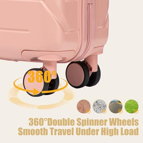 Image of 20 Inch ABS Hard Shell Travel Checked Luggage With Combination Lock, Pink