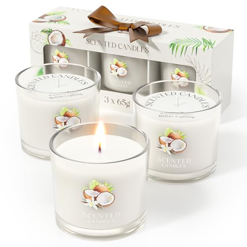 Image of CHILLFLAME Coconut Candle, Scented Candles Gifts for Women, Candles Gift Set for Her, 3 Scented Votive Candles, Birthday Gifts for Women /Men (White, 7 oz)
