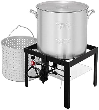 Bayou Classic 34-Quart Aluminum Stockpot With Steam Basket & Vented Lid - For Boiling, Frying, Steaming