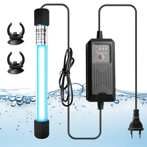 GOEDCH Stérilisateur UV pour aquarium: clarificateur d'eau 13 W avec minuterie, lampe UV submersible, stérilisateur UV étanche, lampe UV submersible, pour aquariums, bassins de jardin et aquariums