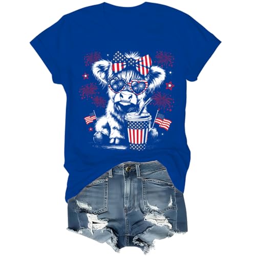 Lporikme USA Highland Cow Shirt, Highland Cow 4th of July Patriotic T-Shirt