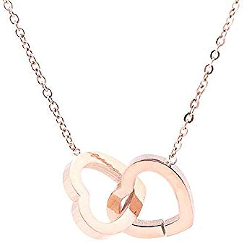 Preisvergleich Produktbild CKAWM Halskette Einfache Rose Gold Titanium Stahl Doppelherz Halskette Weibliche Schlüsselbeinkette