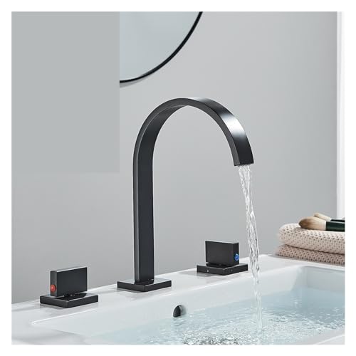 Mitigeur de lavabo à double poignée avec bec de cascade moderne noir mat - 2