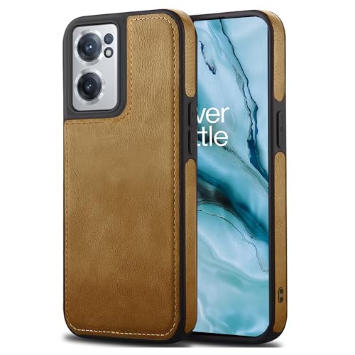 Image of Leather Case for OnePlus Nord CE 2 Premium Protective Stylish Slim Cover with Shockproof Raised Edges Brown