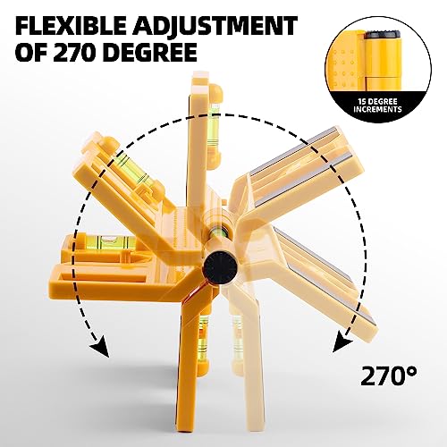 QualiapeX Magnetische Pfostenwasserwaage, 270° einstellbare und klappbare Wasserwaage mit 3 Libellen, elastische Schlaufe für freihändiges Arbeiten