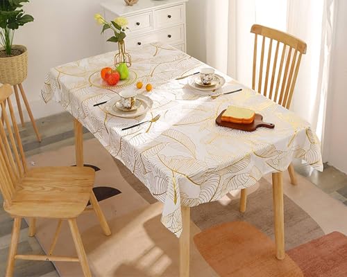 Nappe rectangle 140x180 cm polyester feuilles dorées Beydodo