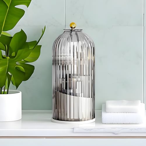 Image of KREPS Makeup Brush Holder with Lid,360 Rotating Makeup Organizer, Nail Polish Perfume Lipstick Pen-Pencil Paint Brush Stationary Organizer, Multifunctional Dressing Table Storage (Black)