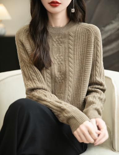 Image of Chanyarn Women's 100% Merino Wool Crew Neck Sweater 2025 Fall Winter Solid Cable Long Sleeve Warm Knitted Sweater